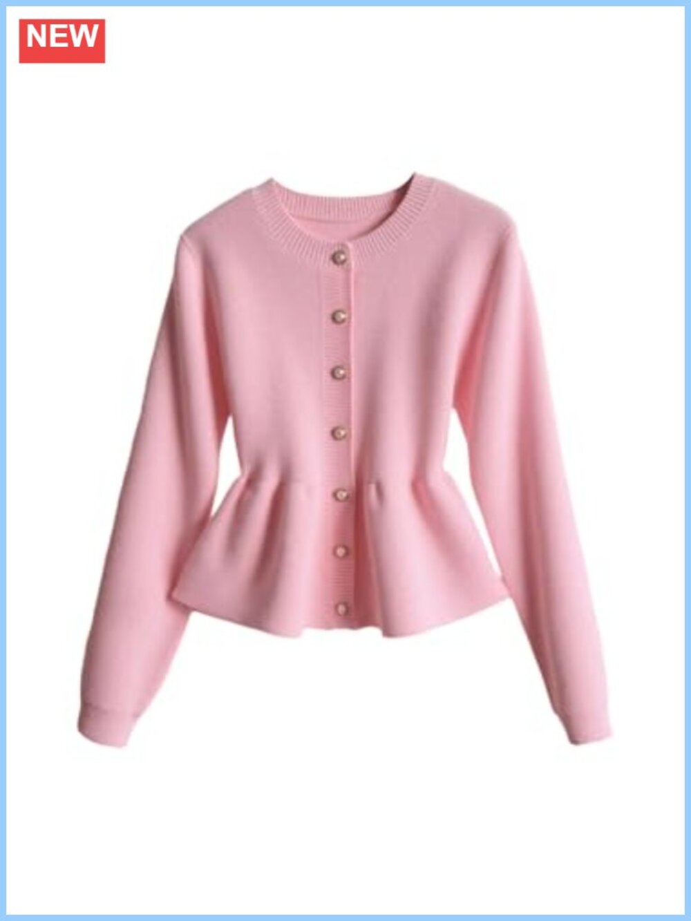 Button Up Cardigan Sweater Cinched Waist Ruffle Hem Formal Outfit
